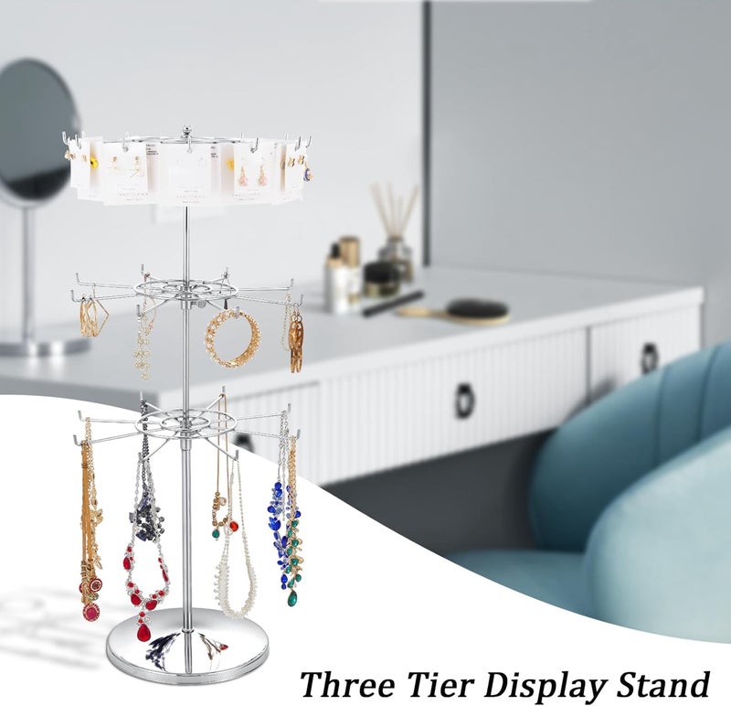 APL Display Dual Adjustable (Total Height & Tier Heighs) CounterTop Spinner Display Stand, Heavy Duty 3-Tiers, Silver - Image 1